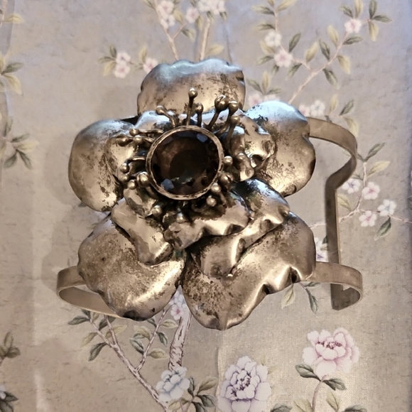 Silver Floral Cuff Bracelet